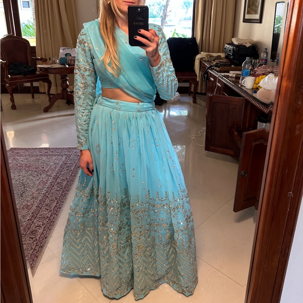 Sky Blue Lehenga for Indian Wedding